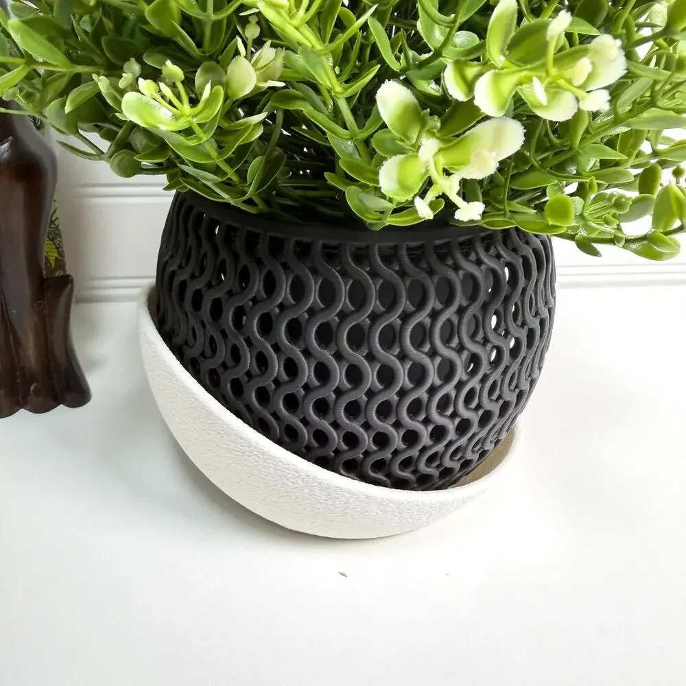 The Echo Orchid Planter, Indoor Tabletop Orchid Pot, Wavy Geometric Design